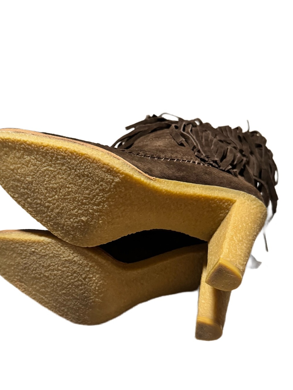 Michael Kors Suede Fringe Boot Women's 6.5 High Heel Chocolate Western Cowgirl - Picture 7 of 7